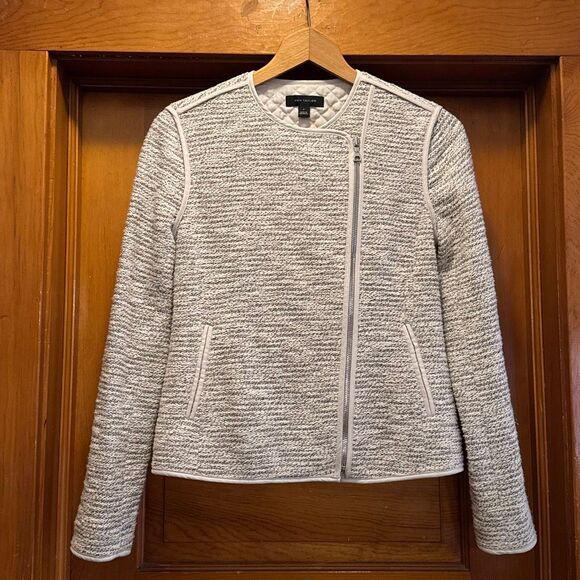Ann Taylor Zip Up Heathered White Black Blazer Jacket Women’s 0 - Picture 1 of 6